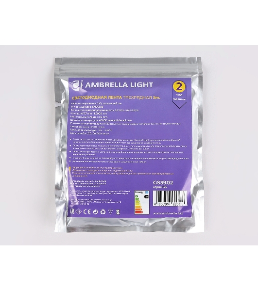 Светодиодная лента Ambrella light GS3902 2835 324Led/ 26W m/ 24V IP20 4500K/ 5000*18*1.2mm (2 конт.)