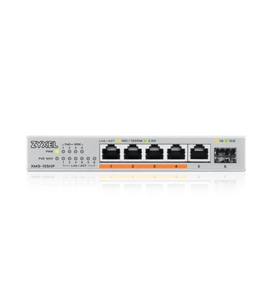 Коммутатор Zyxel XMG-105HP-EU0101F (L2) 5x2.5 Гбит/с 1SFP+ 4PoE++ 70W неуправляемый