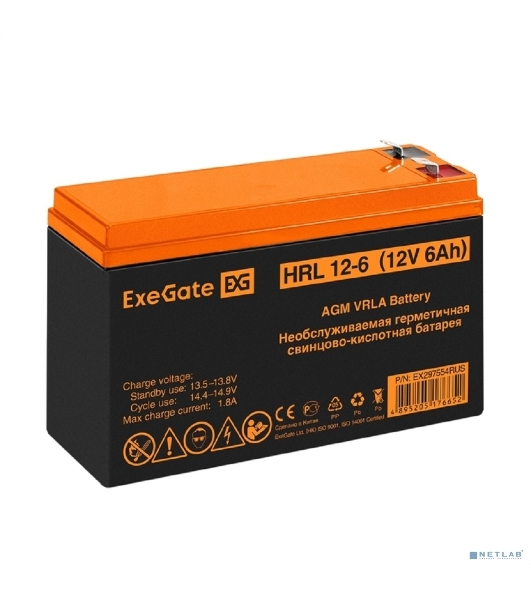 Аккумуляторная батарея ExeGate HRL 12-6 (12V 6Ah 1224W, клеммы F2)