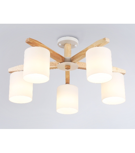 Светильник Ambrella light TR83113/5 WH/LW белый/светлое дерево E27/5 max 40W D700*325