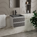 Тумба под раковину Bau Stil Loft grey brushed, раковина кварцевая BAU Stil 50, серый металлик, фото7