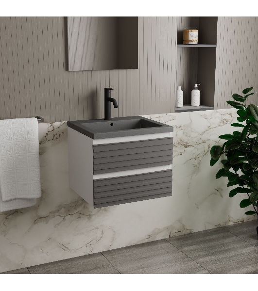 Тумба под раковину Bau Stil Loft grey brushed, раковина кварцевая BAU Stil 50, серый металлик