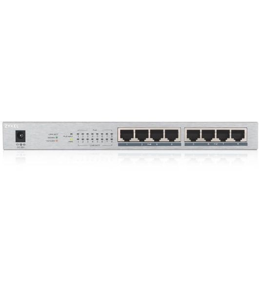 Коммутатор Zyxel GS1008HP Switch PoE +, 8xGE PoE +, tabletop, metal, silent, budget PoE 60 W