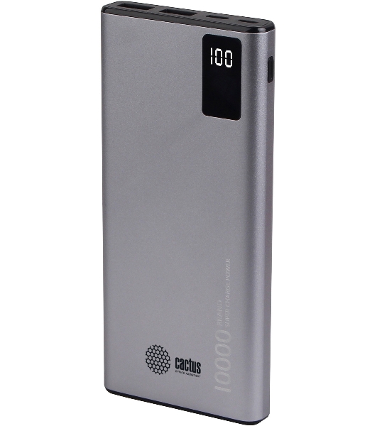 Портативный аккумулятор Cactus CS-PBFSLT-10000 10000mAh 3A 2xUSB серый