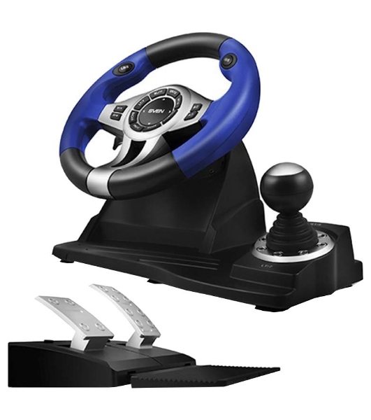 Руль черный SVEN GC-W600 (виброотдача, педали, джойстик, 12 кн., USB)