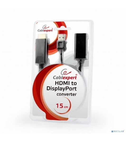 Конвертер HDMI->DisplayPort, Cablexpert DSC-HDMI-DP, HD19M+USBxHD20F, черный