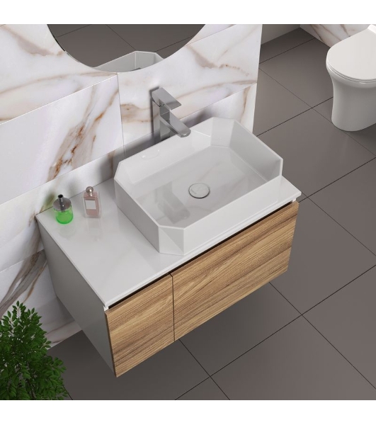 Комплект для ванной, 4 предмета (Тумба подвесная Bau Blackwood 80 + Раковина BAU Hotel 51х37 + Смеситель Hotel Still, нерж. сталь, выпуск белый)
