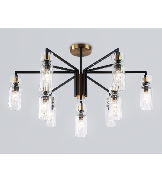 Люстра Ambrella light LH56117/9 BK/BS/CL черный/латунь/прозрачный E14*9 max 40W D765*440