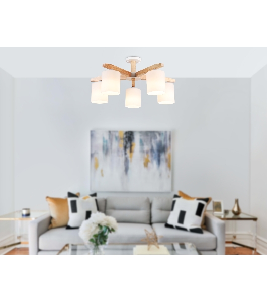 Светильник Ambrella light TR83113/5 WH/LW белый/светлое дерево E27/5 max 40W D700*325