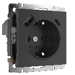 Розетка с заземлением, шторками и USB тип A+C (черный), фото 1