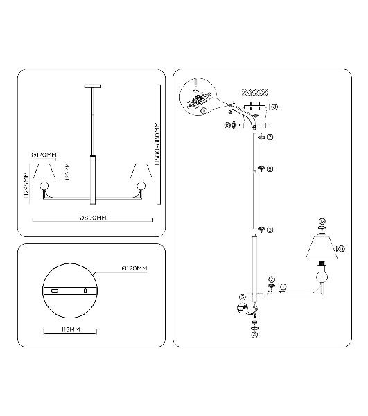 Люстра Ambrella light LH75162/7 BS/FR латунь/белый матовый E14*7 max 40W D890*580