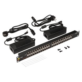 Панель POE 19', 24 порта, с двумя блоками питания 48V, 120W