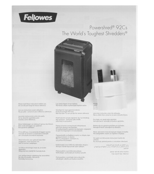 Шредер Fellowes Powershred 92Cs FS-1719301 P-4, 4х38мм, 18лст., 25лтр., уничтожает: скобы, карты, скрепки, CD