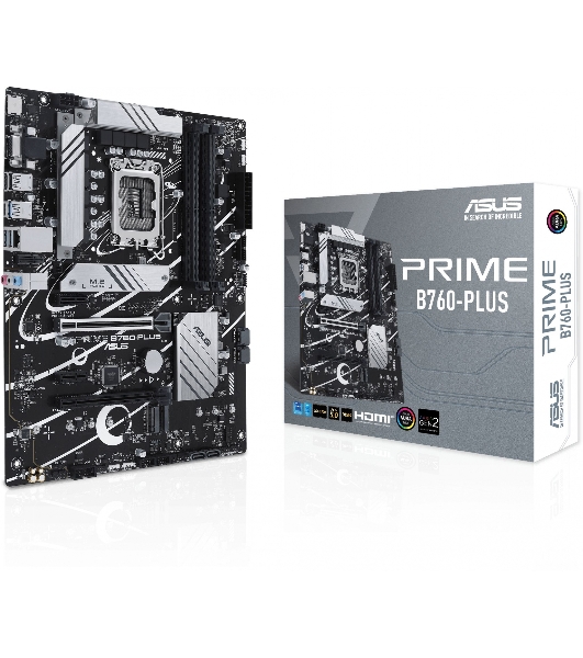 Материнская плата ASUS PRIME B760-PLUS, LGA 1700, Intel B760, 4xDDR5, 4xSATA, 3xM.2, 1xPCIe 4.0 x4, 1xPCIe 5.0 x16, 2xPCIe x1, 1xDP, 1xHDMI, 1xVGA, 2xUSB-A 3.2 Gen 2, 1xUSB-C 3.2 Gen 2x2, 1x 2.5Gb LAN, 3x3.5 мм, 7.1, ATX
