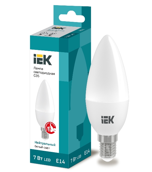 Лампа светодиодная IEK LLE-C35-7-230-40-E14 ECO C35 свеча 7Вт 230В 4000К E14