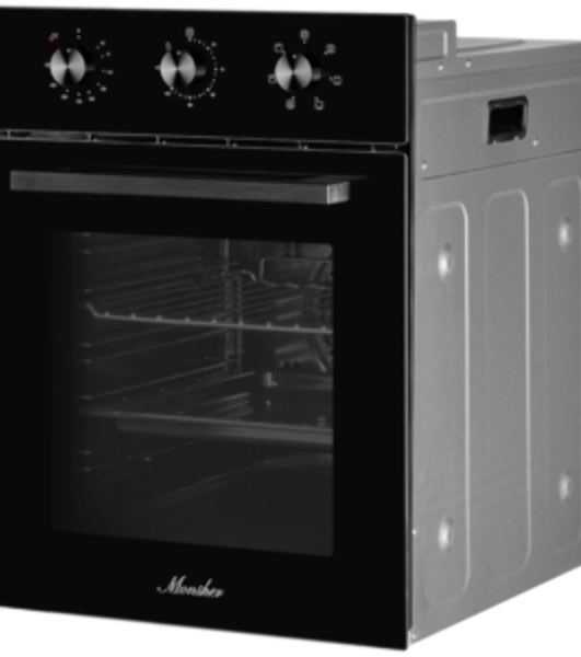Встраиваемый духовой шкаф Monsher MOE 4563 Noir, электрический, High-Tech, объем 50 л, конвекция, гриль, 3 стекла в дверце, съемные стекла, съемная дверца, телескопические направляющие, черный