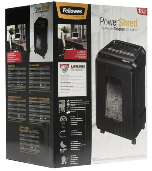 Шредер Fellowes Powershred 92Cs FS-1719301 P-4, 4х38мм, 18лст., 25лтр., уничтожает: скобы, карты, скрепки, CD