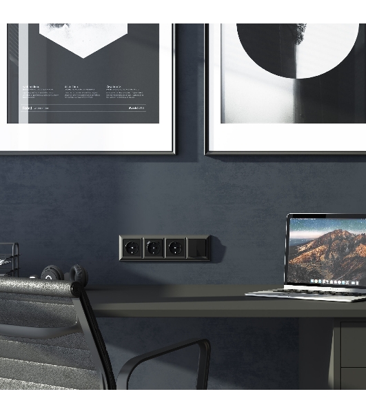 Розетка с заземлением, шторками и USB тип A+C (черный)