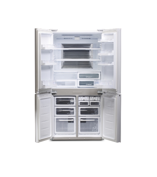 Холодильник Sharp SJ-GX98PRD темно-бордовый стекло трехкамерный Side by Side 394/211л морозилка снизу, No Frost, Side by Side