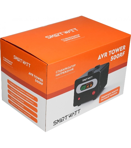 Напольный стабилизатор напряжения SMARTWATT AVR TOWER 500RF (140W - 260W, 500VA, 0.5 кВт, 50-60 Гц, розеток - 1, LED-дис