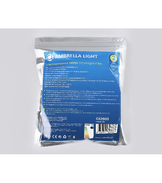 Светодиодная лента Ambrella light GS3903 2835 324Led/ 26W m/ 24V IP20 6500K/ 5000*18*1.2mm (2 конт.)