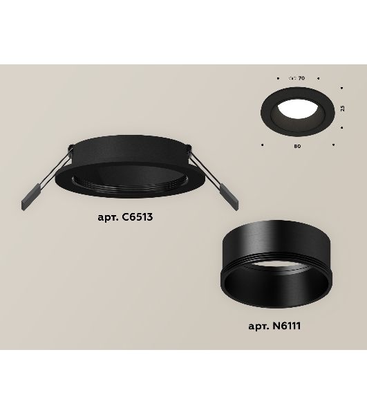 Комплект встраиваемого светильника Ambrella light XC6513002 SBK черный песок MR16 GU5.3 (C6513, N6111)