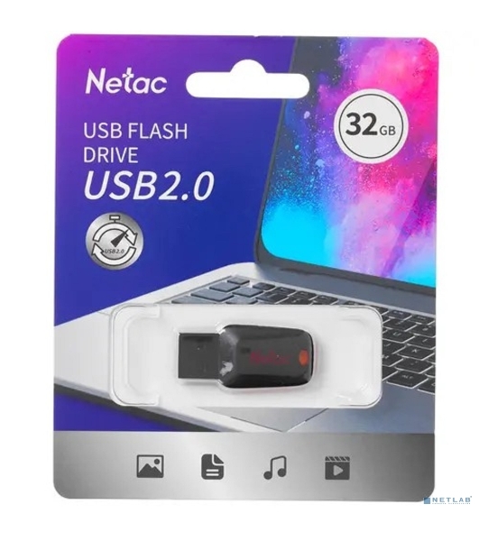 Флешка USB Netac U197 (NT03U197N-032G-20BK), 32Gb, USB 2.0, R/W 25/10, черный/красный