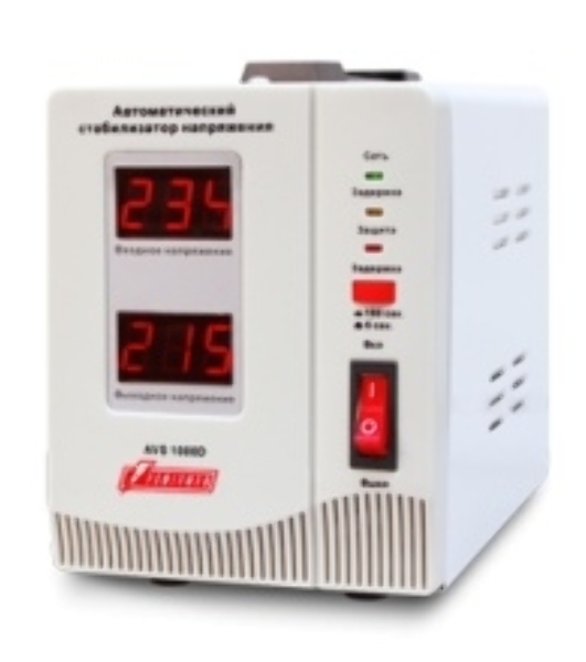 Стабилизатор напряжения Powerman AVS-D Voltage Regulator 1000VA, Digital Indication, 2x Schuko Outlets, 1m Power Cord, 230V, 1 year warranty, белый