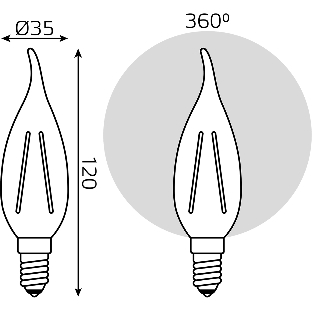 Лампа светодиодная филаментная Gauss Filament 5Вт цок.: E14 свеча 220B св. свеч. бел. нейт. (упак.: 10 шт)