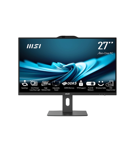 Моноблок MSI Pro AP272P 14M AiO 27' FHD(1920x1080)IPS AG Non-touch, Core i5-14400 (2.5GHz), 8Gb DDR5(1x8GB), 512Gb SSD M.2, Intel UHD, WiFi, BT, camera, WirelessKB&mouse Eng/Rus,No OS,1y war-ty, черный (9S6-AF8321-813)
