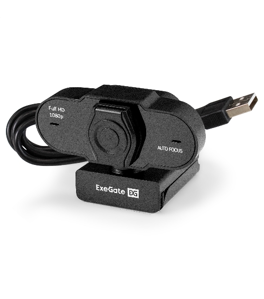Веб-камера ExeGate BlackView C931 1920x1080, 30 кадр/с, USB Type-A, микрофон (шумоподавление), автоматическая фокусировка, шторка приватности, универсальное крепление, штатив в комплекте