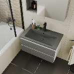 Тумба под раковину Bau Stil Loft grey brushed, раковина кварцевая BAU Stil 75, серый металлик, фото3