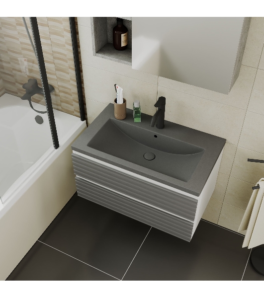 Тумба под раковину Bau Stil Loft grey brushed, раковина кварцевая BAU Stil 75, серый металлик