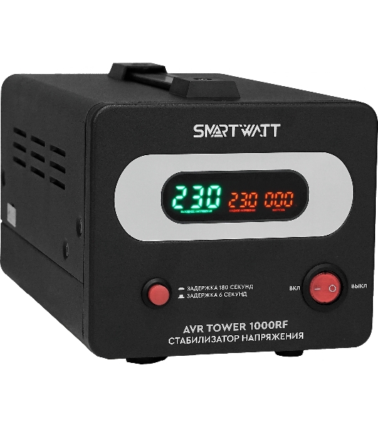 Напольный стабилизатор напряжения SMARTWATT AVR TOWER 1000RF (140W - 260W, 1000VA, 1 кВт, 50-60 Гц, розеток - 1, LED-дис
