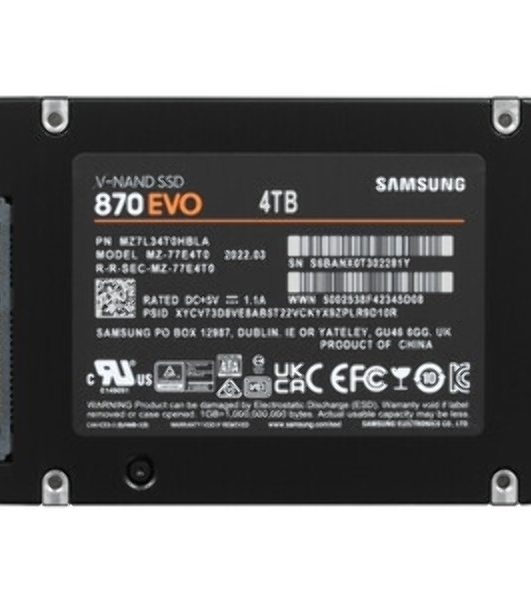 Накопитель SSD Samsung 4Tb 870 EVO, V-NAND, 2.5', SATA III, [R/W - 530/560 Mb/s]