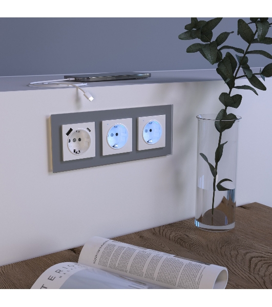 Розетка с заземлением, шторками и USB тип A+C (белый)