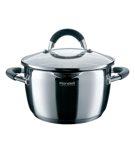 Кастрюля RONDELL RDS-025 Flaммe 5,7л RONDELL Кастрюля RDS-025 с/кр 24 см 5.7 л Flaммe. Диаметр 24см. Объем 5.7 л. Высококачественная пищевая сталь 18/10. Толщина стенок 0.6 мм. Тройное вштампованное, а затем вплавленное дно 5.0 мм. Комбинированная (зеркальная + матированная) обработка внешней поверхности. Отметки литража на внутренней поверхности посуды. Эргономичные крышка из термостойкого стекла со специальным ободком для удобного слива жидкости (2 диаметра отверстий). Ненагревающиеся ручки из нержавеющей стали с вставками из силикона. Надежное клепочное крепление. Плавный переход от дна к стенкам. Подарочная упаковка с ручкой. Буклет с рецептами. Подходит для всех видов плит и посудомоечной машины.