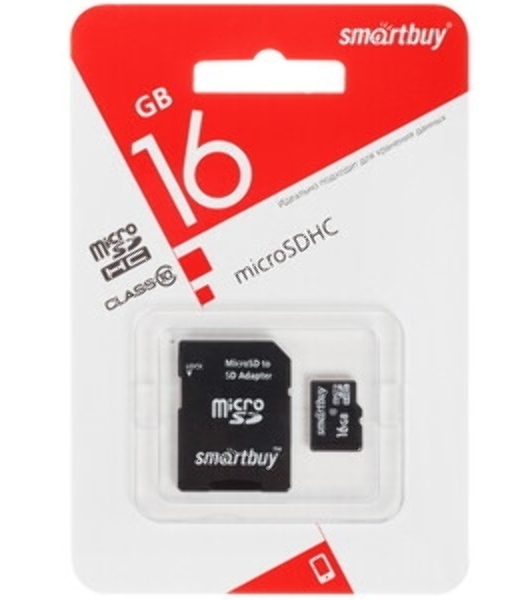Флеш карта MicroSDHC (Transflash) 16Gb Smartbuy (Class 10)+SDадаптер