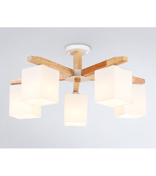 Светильник Ambrella light TR83118/5 WH/LW белый/светлое дерево E27/5 max 40W D700*325