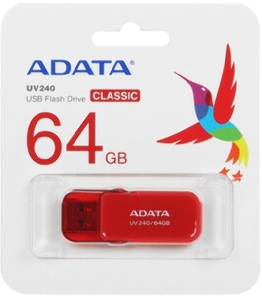 Флешка USB ADATA UV240 (AUV240-64G-RRD), 64Gb, USB 2.0, R/W 15/5, красный