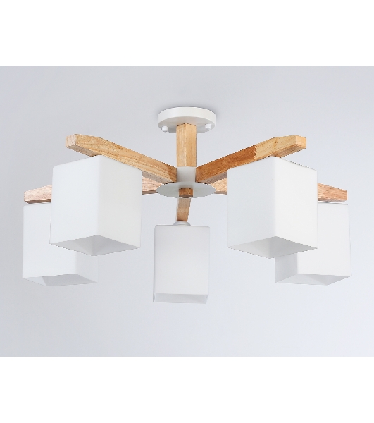 Светильник Ambrella light TR83118/5 WH/LW белый/светлое дерево E27/5 max 40W D700*325