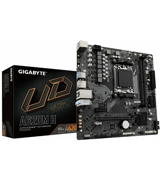 Материнская плата Gigabyte A620M H (V1.2/V2.0), SocketAM5 AMD A620 2xDDR5 mATX AC`97 8ch(7.1) GbLAN RAID+VGA+HDMI