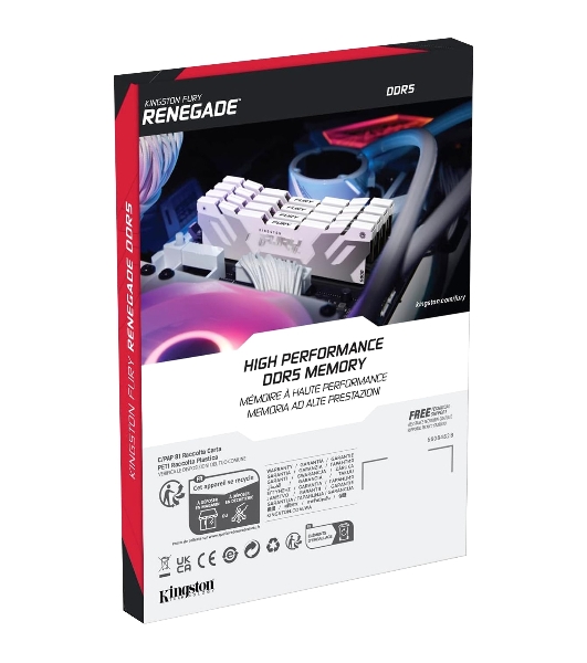 Оперативная память Kingston Fury Renegade, DDR5, 32Gb (1x32Gb), 6400MHz, CL32, DIMM, радиатор, белый