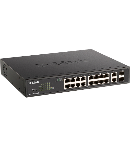 Коммутатор D-Link DGS-1100-18PV2/A, 16×1 Гбит/с + 2×1 Гбит/с SFP, настраиваемый
