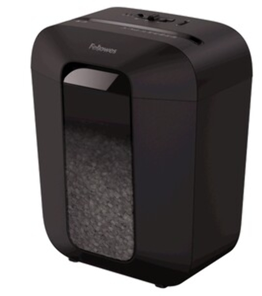 Шредер Fellowes PowerShred LX50 черный (секр.P-4)/перекрестный/9лист./17лтр./скрепки/скобы/пл.карты