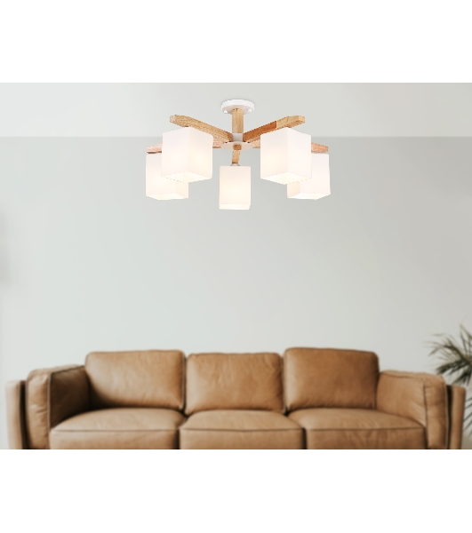 Светильник Ambrella light TR83118/5 WH/LW белый/светлое дерево E27/5 max 40W D700*325