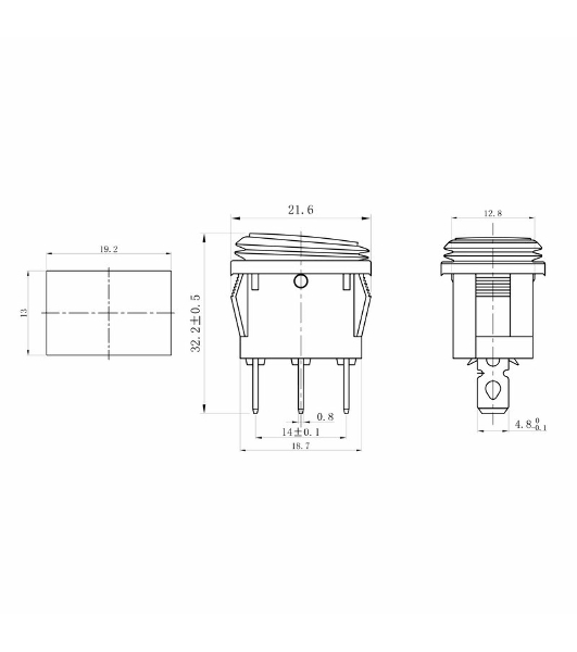 Выключатель клавишный Rexant 250V 6А (3с) ON-OFF синий с подсветкой Mini, влагозащита