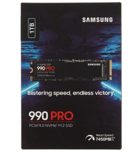 Накопитель SSD Samsung 990 PRO, 1000Gb, PCIe 4.0 x4, M.2 2280, NVMe, R/W 7450/6900