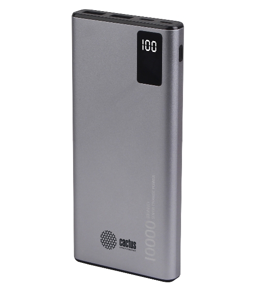 Портативный аккумулятор Cactus CS-PBFSLT-10000 10000mAh 3A 2xUSB серый