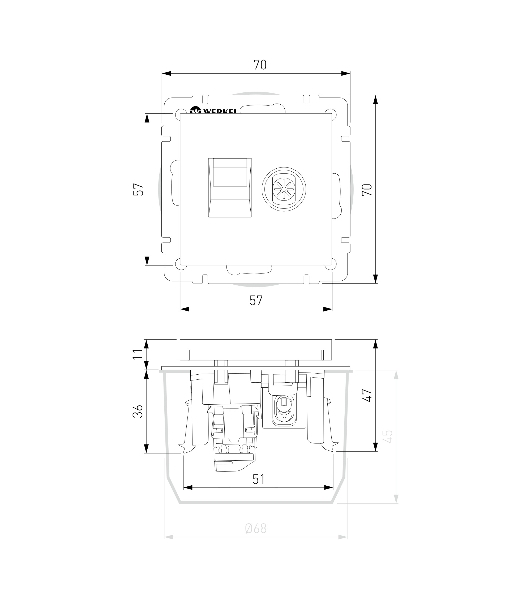 Розетка ТВ+Ethernet RJ-45 6 cat.(черный матовый)